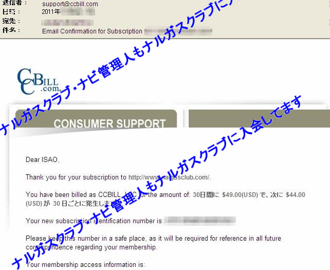 ナルガスクラブ入会後のメール